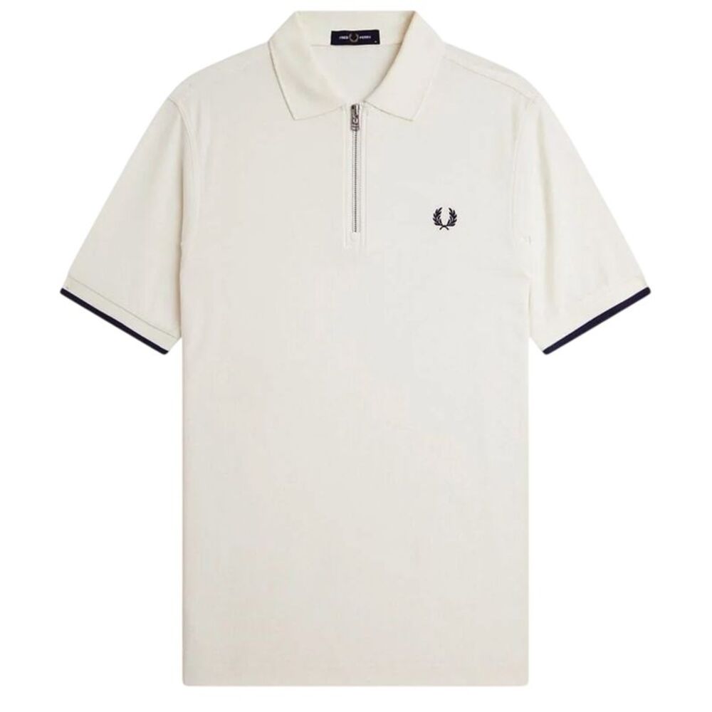 Fred Perry Mens Zip Neck Polo Shirt / Ecru/Black